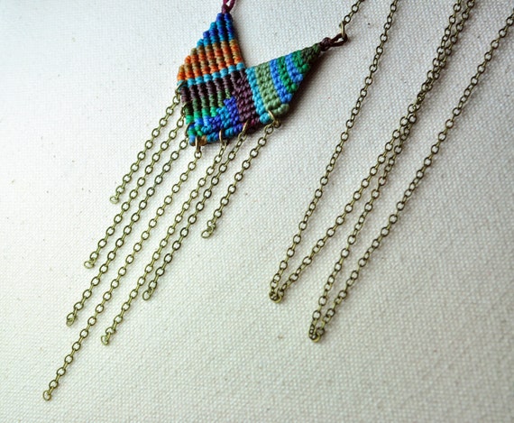 Single Chevron Necklace in Deep Greens and Blues