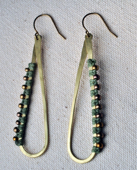 Teardrop Hoops Sage and Brass