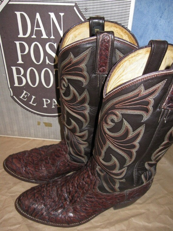 Vintage Exotic Leather Western Dan Post Boots Sea Bass