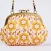 Mushroom purse - Flowers in pink and mustard - metal frame purse with shoulder strap