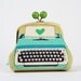 Color bobble pouch - Typewriters in blue and sage - metal frame pouch