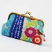 Bag pouch - Etsuko floral stripes in blue - metal frame pouch