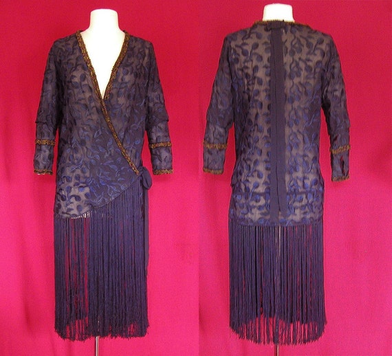 20s 1920s Flapper Fringe Dress Deco Cherries Robe Antique