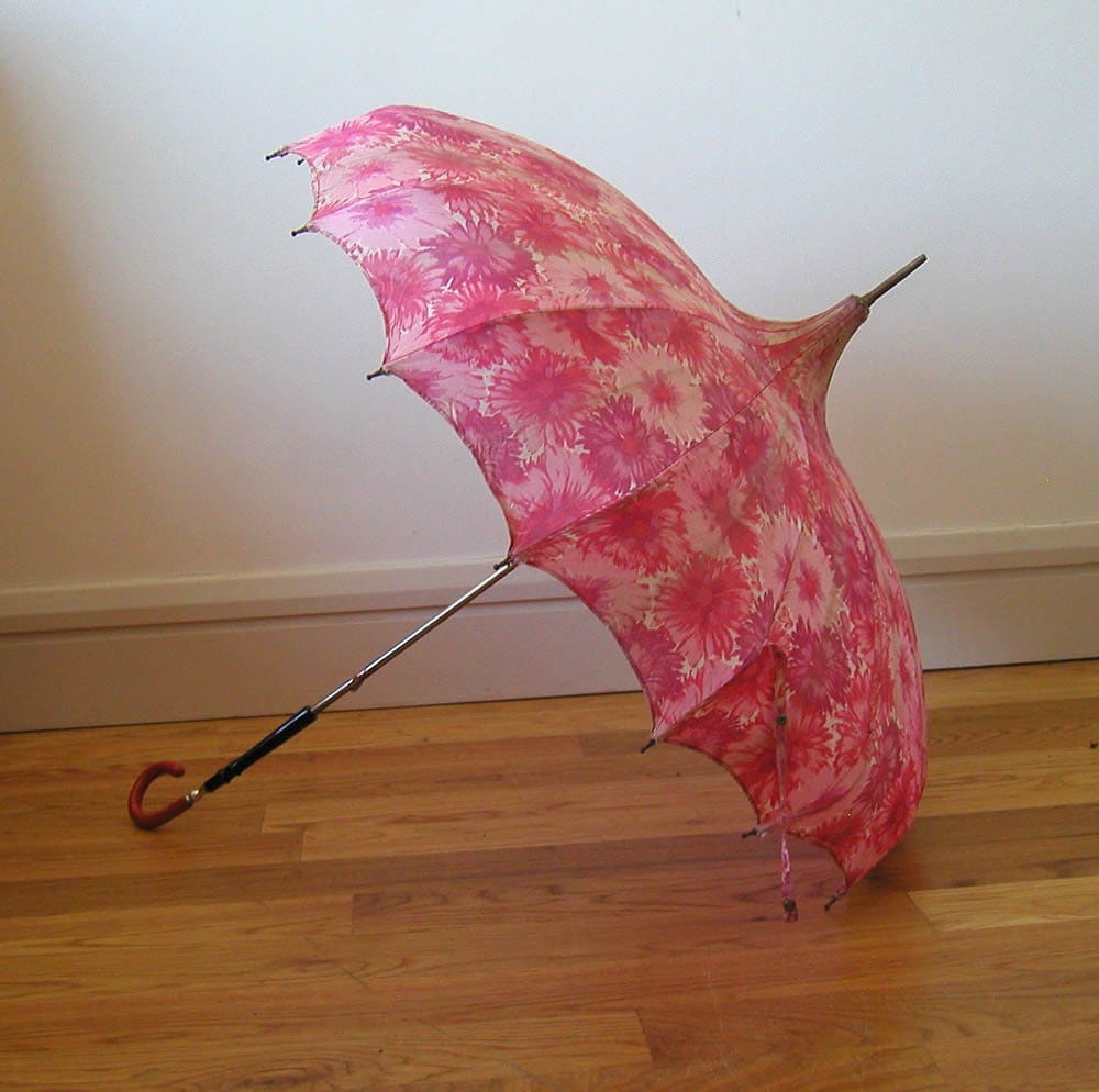 Vintage Pagoda Umbrella w/ Lucite Handle 1960s 50s Weathered