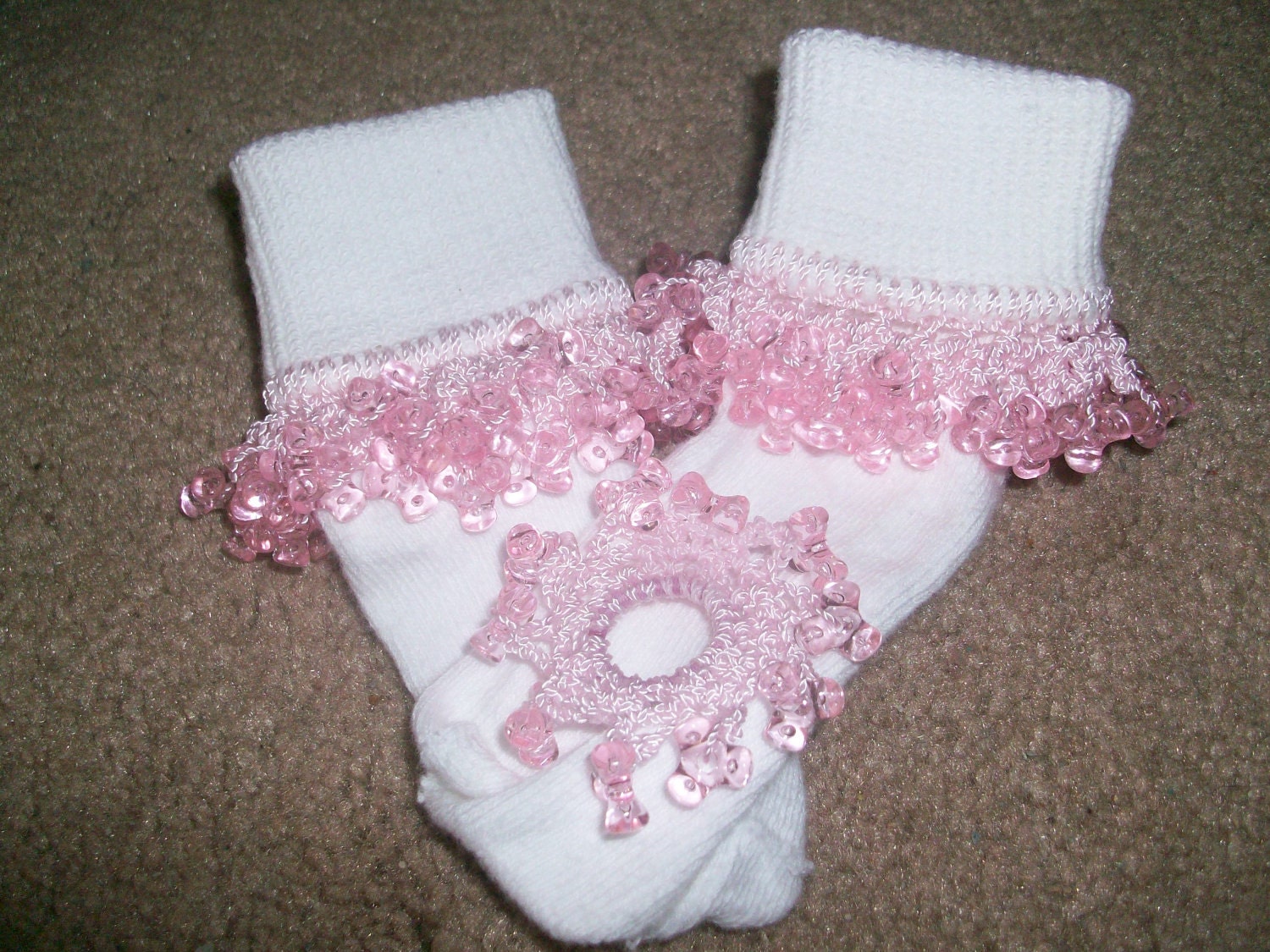 Light Pink Beaded Socks. girls socks baby by lovetocrochetbyAlexa