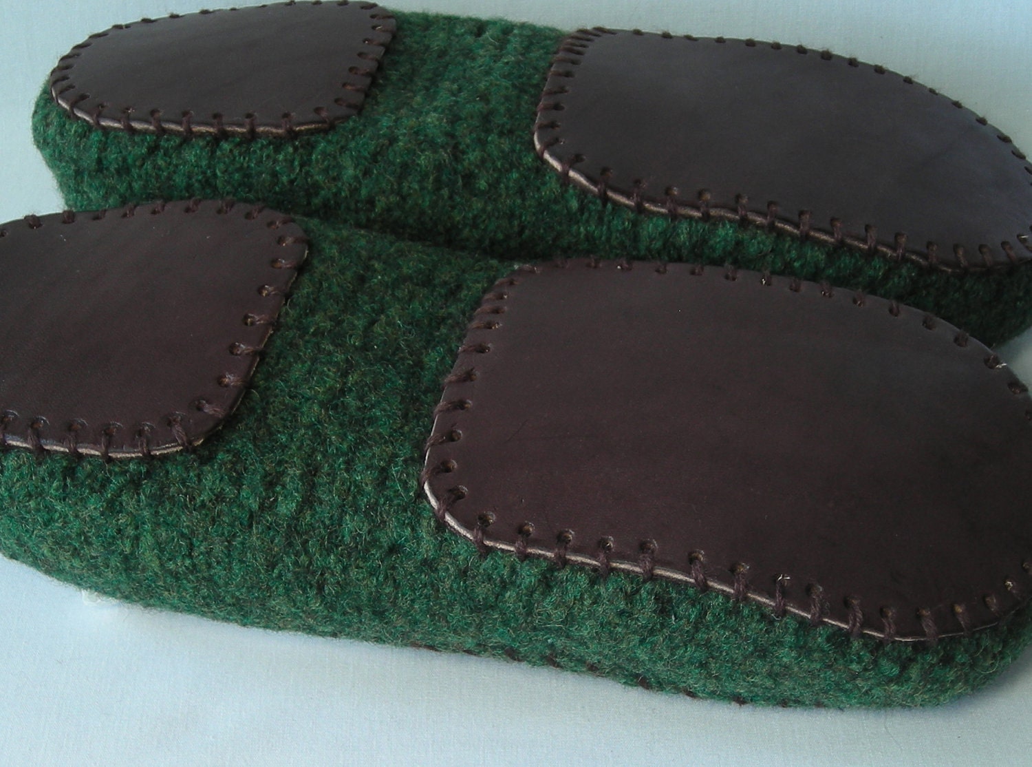 Men's leather slipper soles for knitted crochet felted