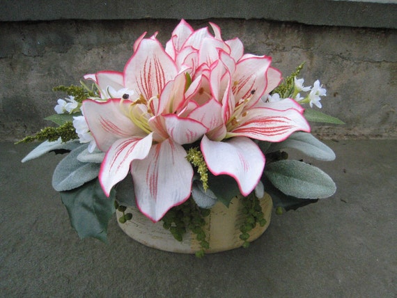 Silk Floral Arrangement Peppermint Carnival Amaryllis Flowers