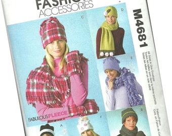 MCCALLS fashion accessories PATTERN M4681, ladies fleece hats and gloves and scarves, all sizes