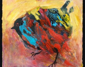 Black Bird, Acrylic Multi Colored Original Contemporary Painting