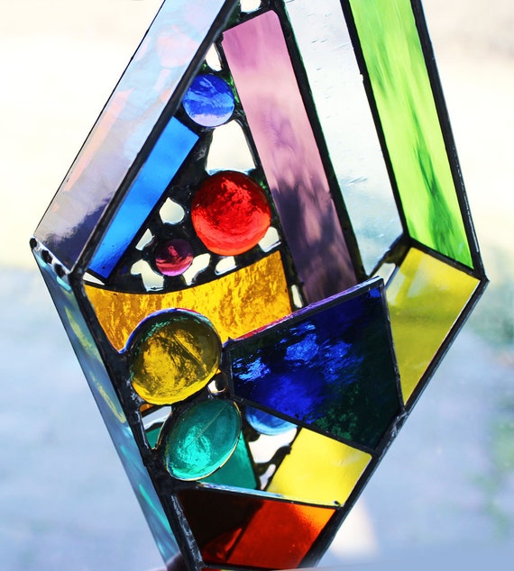Original 3d Free Hanging Stained Glass Art Dazzling Diamond
