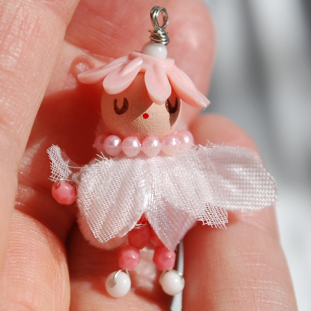 beaded doll charm pendant ornament pink vintage beads