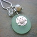 Sea Glass Necklace : Sterling Sand Dollar Charm Sea Foam Green On HOLD