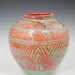 RESERVE for Jackie - Medium Red and Green Pot : Tribal Design Vase, Red and Green Ceramic Pottery Vase