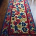 Red Blue Gold Floral Table Runner Quilted Patchwork