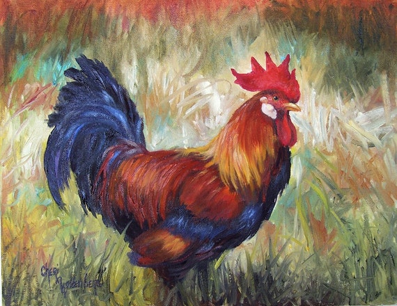 Rooster 4 Mr. Color Original Oil Painting 11x14 Stretched