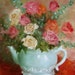 Still Life,Roses,Rose Bouquet,Teal,Red,Pink,Orange,Oil Painting,Original,9x12,Canvas,Cheri Wollenberg
