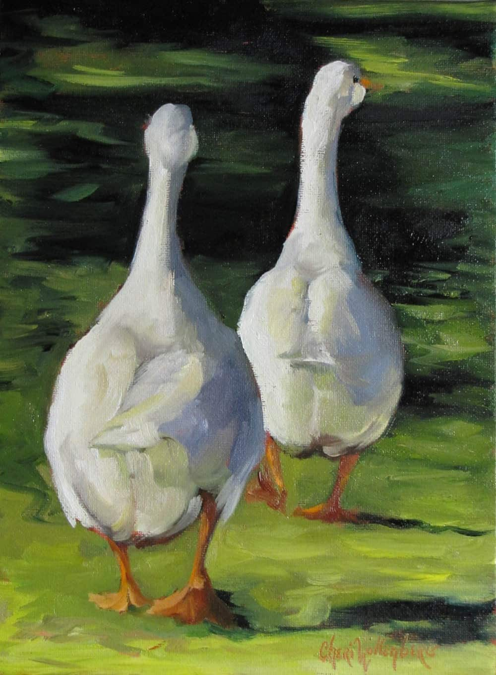 Ducks Waddling Home Original Oil Painting