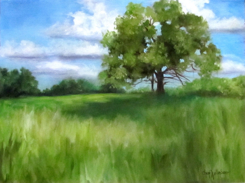 Tree And Meadows I Original Oil Painting