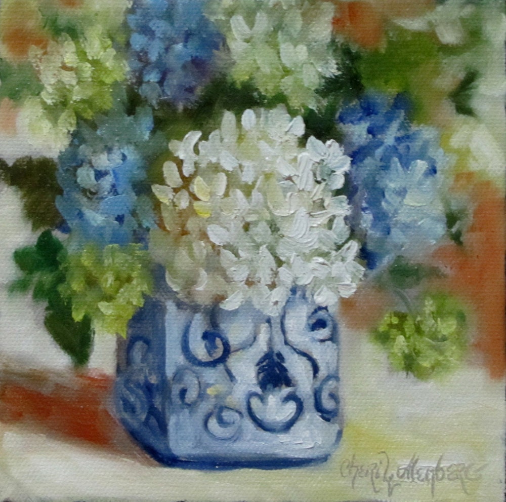 Blue and White Hydrangea Flower Canvas Oil by OilPaintingsByCheri