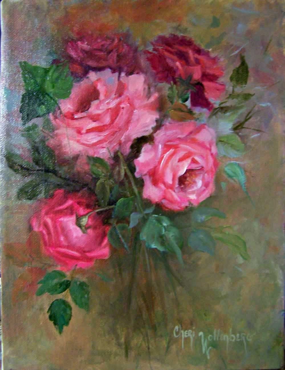 Victorian Roses Original Oil Painting 9x12 Stretched