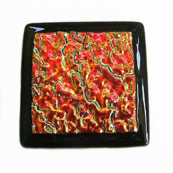 Red Kitchen Backsplash Accent Tile in Dichroic Glass