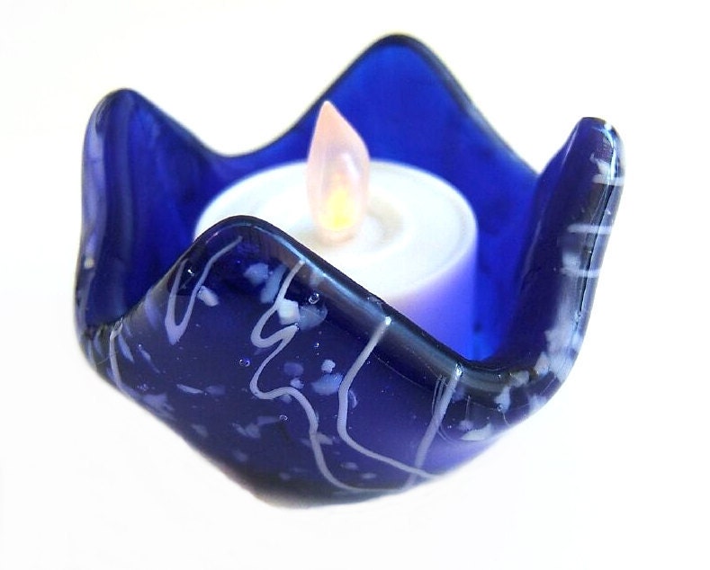 Cobalt Blue Tea Light Votive Candle Holder by UneekGlassFusions