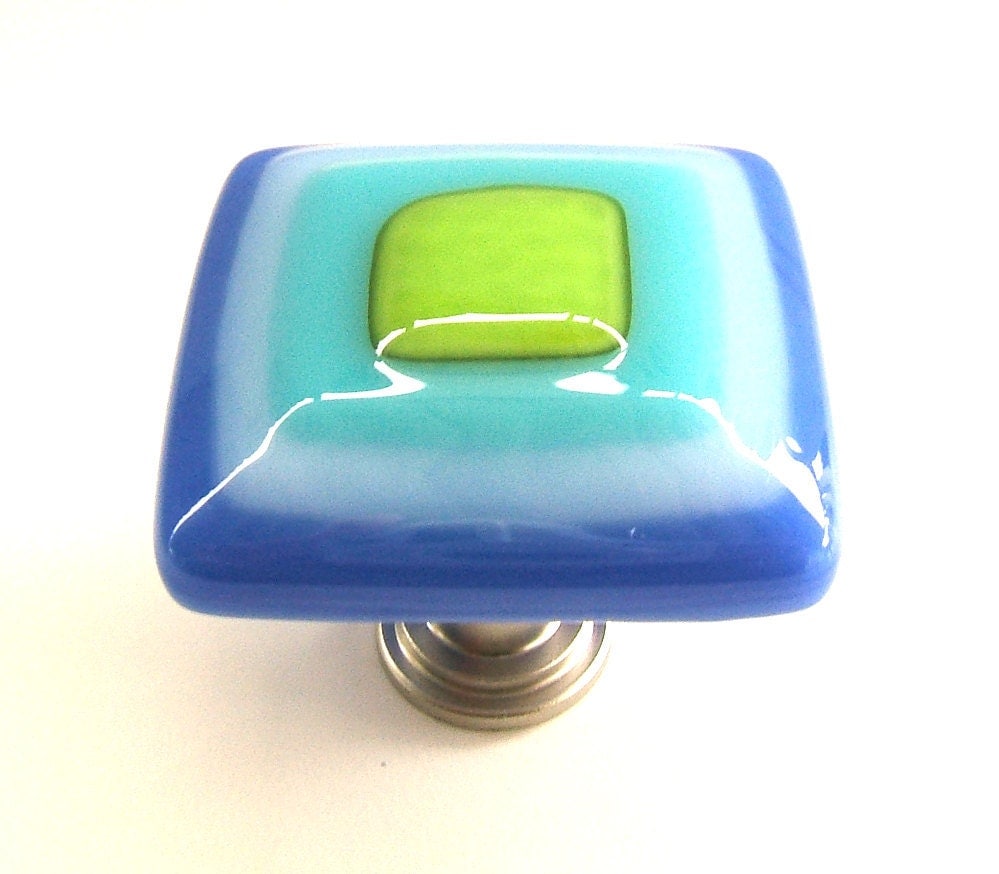 Art Glass Knob in Electric Royal Blue Turquoise and
