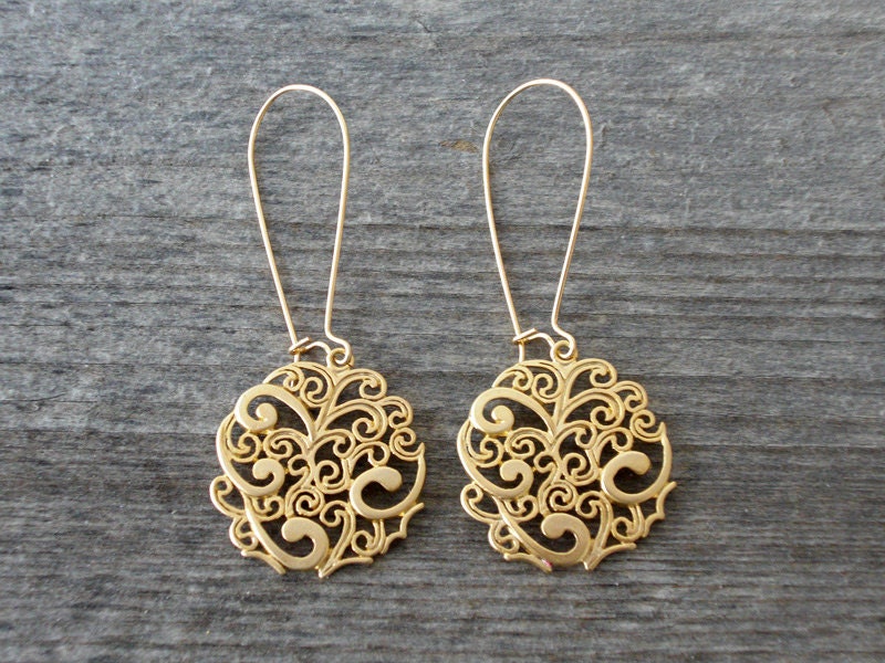 Long Gold Filigree Earrings Indie Bohemian Earrings