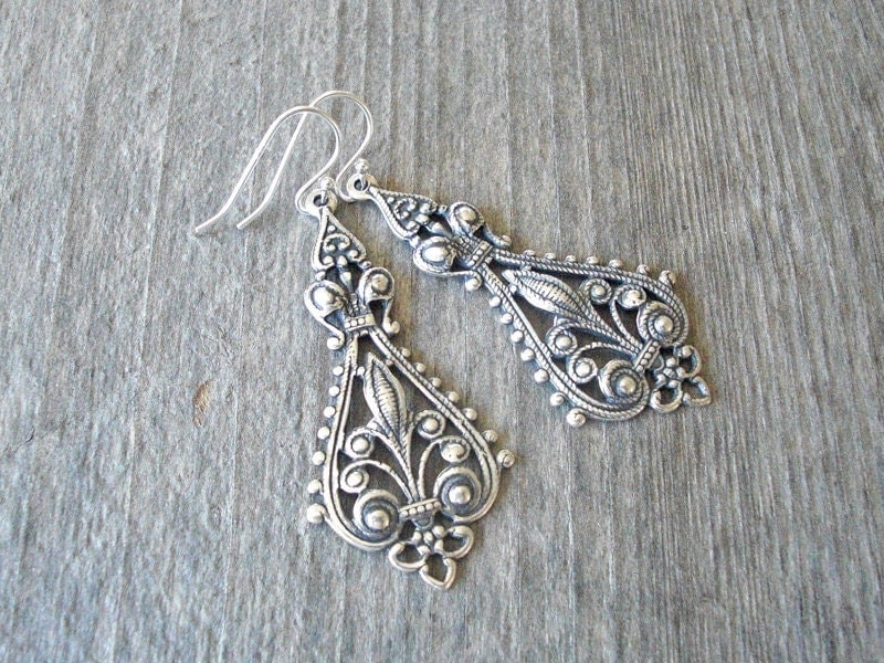 Antique Silver Filigree Earrings By Harlowmonroevintage On Etsy 2594