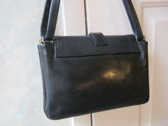 Excellent all leather small black multi part shoulder bag