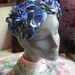 Pretty blue green silk flower covered framed cap fifties sixties style