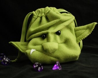 Dice Bag ORC Goblin drawstring pouch/ wristlet purse -Ogre Monster face plush DnD Magic Cards by MyFunkyCamelot GrimLok