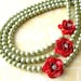 Flower Necklace Statement Necklace Rose Jewelry Olive Green Necklace Statement Jewelry Triple Strand Bridesmaid Gift Beadwork