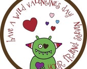 Personalized Stickers, Valentine Stickers, Cute, Monster, Treat bag labels, Valentines Day, Hearts,Seals,Kids, Favor,Set of 24 Il_170x135