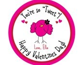 Personalized Stickers, Valentine Stickers,Bird, Treat bag labels, Valentines Day,Hearts,Red, Pink,Labels,Children,Set of 24 Il_170x135