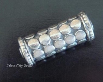 1 Bali Sterling Silver Fancy Cylinder Beads- 18x7 mm