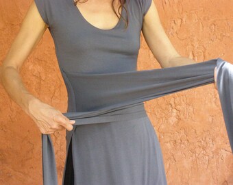 SALE -Grey womens top tunic- Tibetan wrap tunic with slits-Wrap top for women-made to order short or midi length sleeves