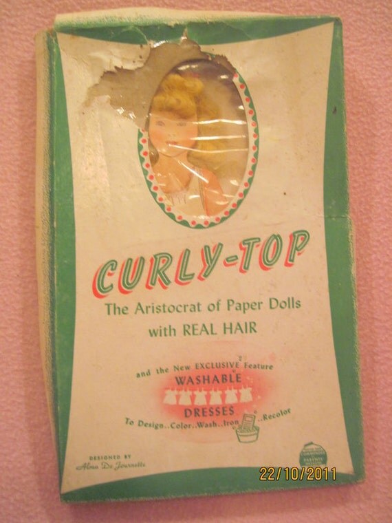 Vintage Curly Top Paper Doll with Real Hair with washable
