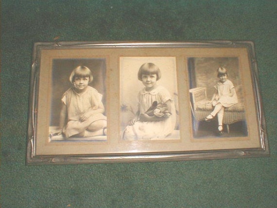 Vintage 1920s/30s Carved Wooden Picture Frame for Three Photos