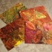 Note Cards, Set of 4, Beautiful Batik Fabric, FIERY FOLIAGE
