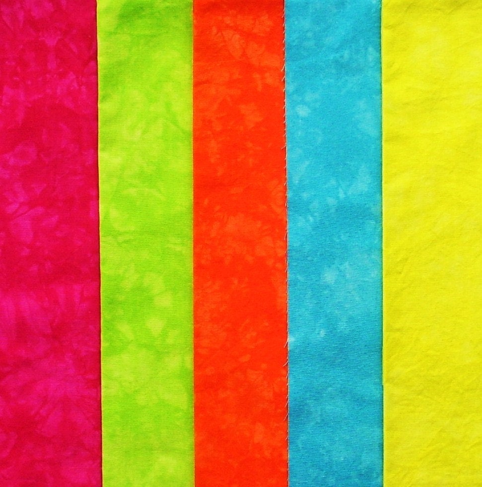 Hand Dyed Cotton Quilt Fabric NEON medley 5 Fat Quarters in