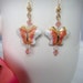 Salmon and Gold Cloisonne and Swarovski Butterfly Earrings