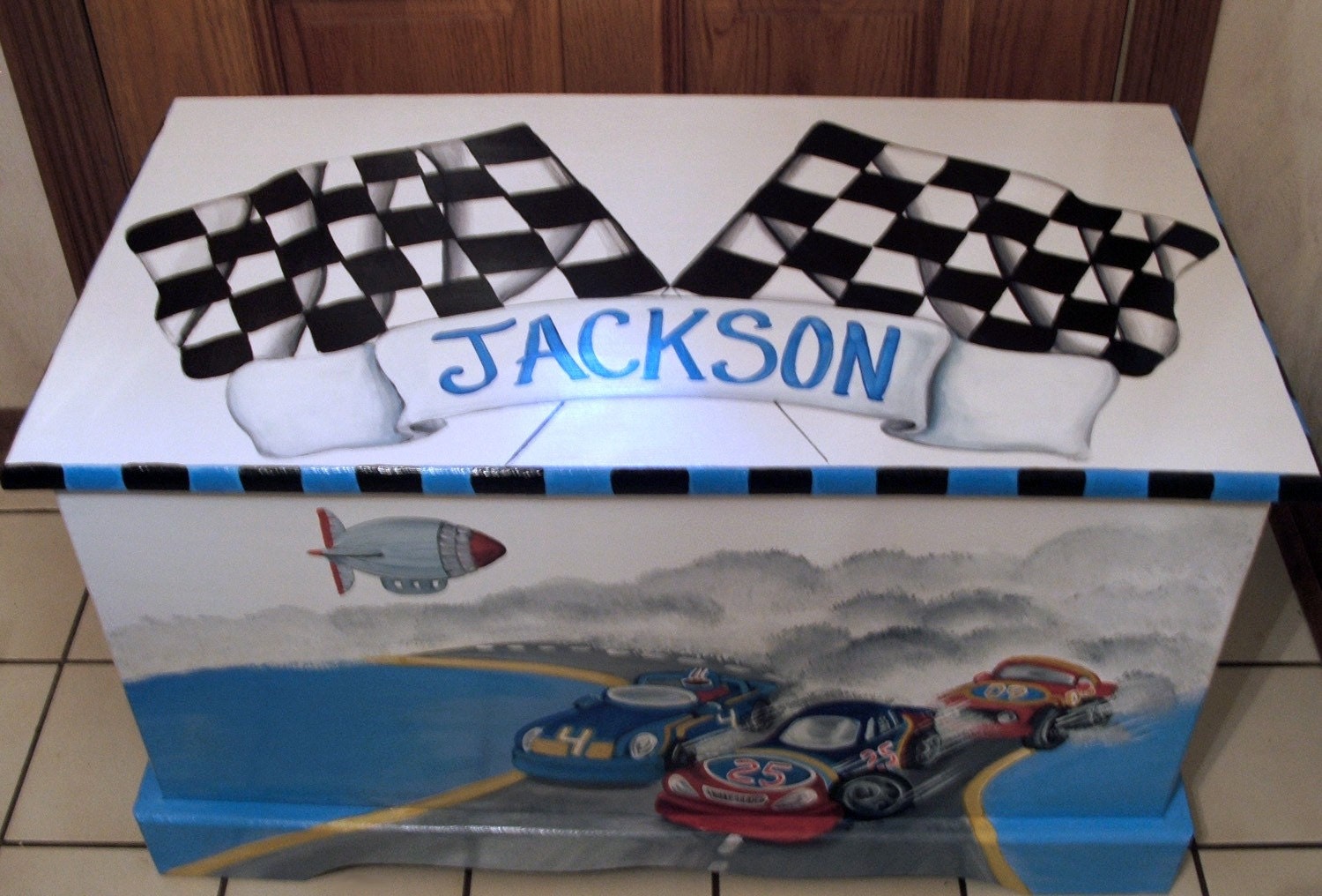 RACE CAR Toy Box Toy Chest Custom Designed kids room decor
