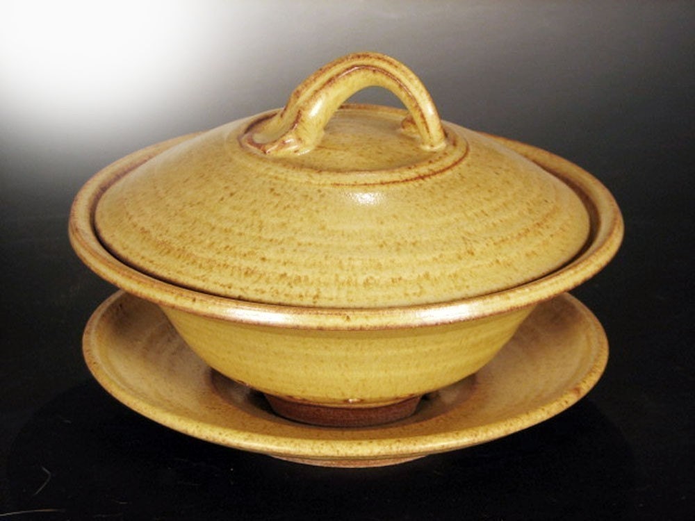 Pottery Vegetable Steamer in yellow salt by claycoyote on Etsy