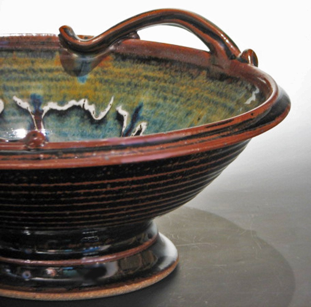 Pottery Pedestal Bowl in Northern Lights Glaze