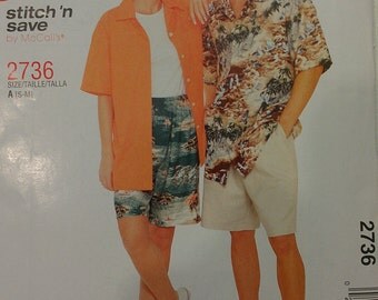 Easy Men Women Camp Shirt Small and Medium McCalls 2736