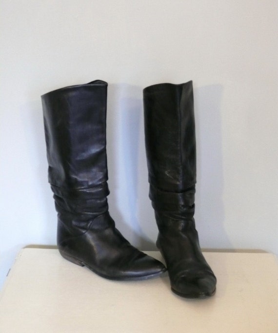 Coal Black Leather Slouch Boots