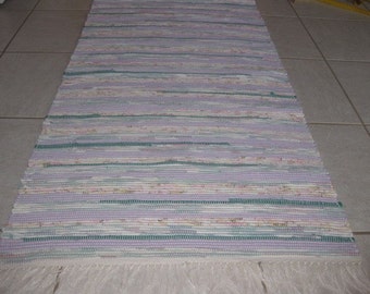 Handwoven Lavendar, Pink, Teal Rag Rug 25 x 90