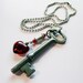 Steampunk Skeleton Key Necklace Red Glass Heart Dangle