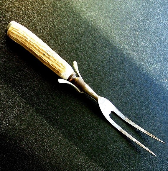 Vintage Bone Handle Serving Fork with Kickstand